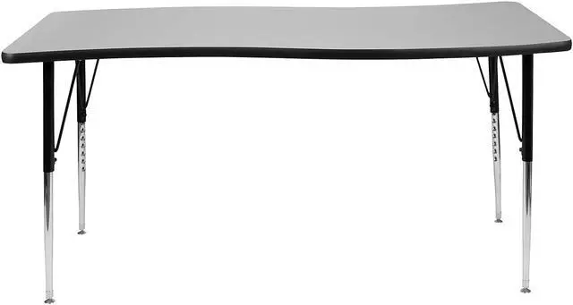 Alt view image 10 of 20 - 26"W x 60"L Rectangular Wave Flexible Collaborative Grey Thermal Laminate Activity Table - Standard Height Adjustable Legs