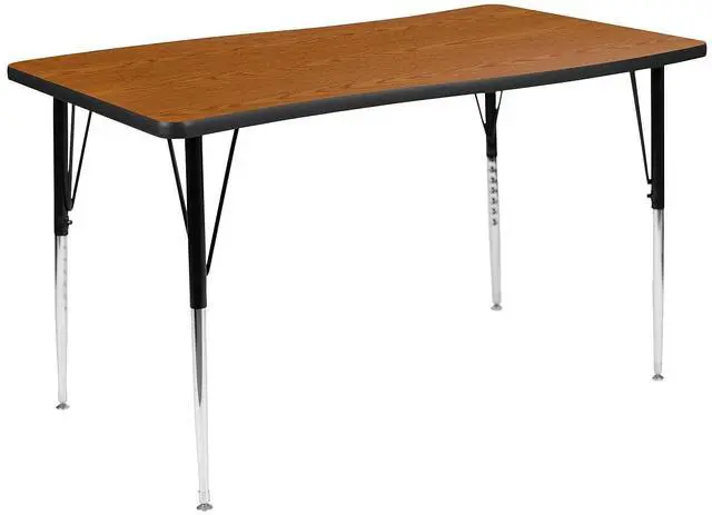 Alt view image 5 of 11 - 28"W x 47.5"L Rectangular Wave Flexible Collaborative Oak Finish Laminate Activity Table - Standard Height Adjustable Legs