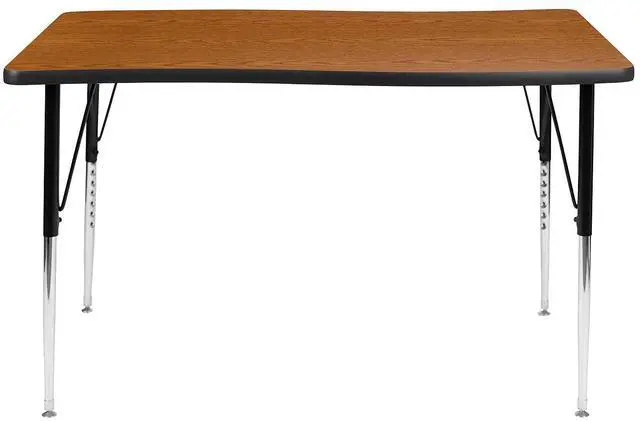 Alt view image 10 of 11 - 28"W x 47.5"L Rectangular Wave Flexible Collaborative Oak Finish Laminate Activity Table - Standard Height Adjustable Legs
