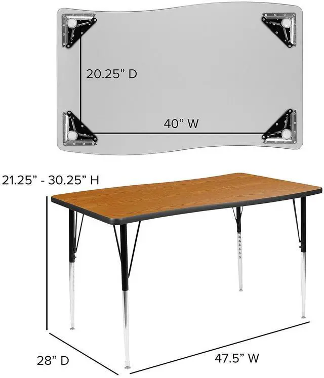 Alt view image 8 of 11 - 28"W x 47.5"L Rectangular Wave Flexible Collaborative Oak Finish Laminate Activity Table - Standard Height Adjustable Legs