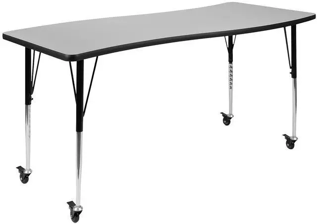 Alt view image 5 of 9 - Mobile 26"W x 60"L Rectangular Wave Flexible Collaborative Grey Laminate Activity Table - Standard Height Adjustable Legs