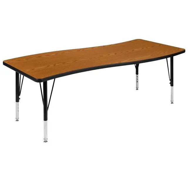 Alt view image 5 of 11 - 26"W x 60"L Rectangular Wave Flexible Collaborative Oak Thermal Laminate Activity Table - Height Adjustable Short Legs
