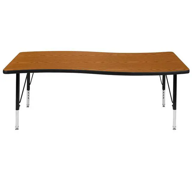 Alt view image 10 of 11 - 26"W x 60"L Rectangular Wave Flexible Collaborative Oak Thermal Laminate Activity Table - Height Adjustable Short Legs