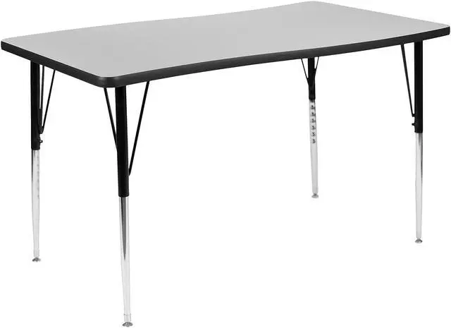 Alt view image 5 of 11 - 28"W x 47.5"L Rectangular Wave Flexible Collaborative Grey Thermal Laminate Activity Table - Standard Height Adjustable Legs