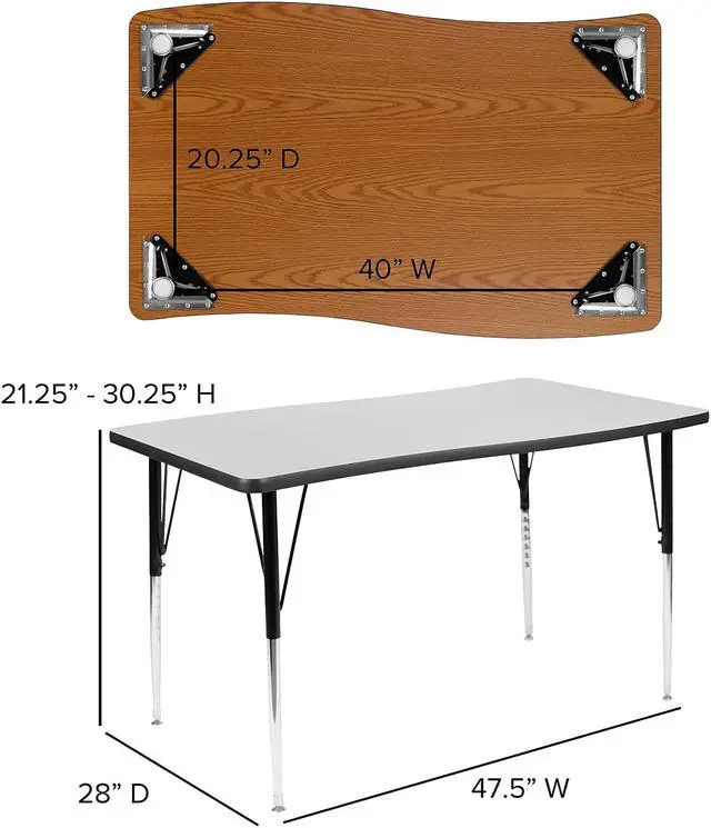 Alt view image 8 of 11 - 28"W x 47.5"L Rectangular Wave Flexible Collaborative Grey Thermal Laminate Activity Table - Standard Height Adjustable Legs