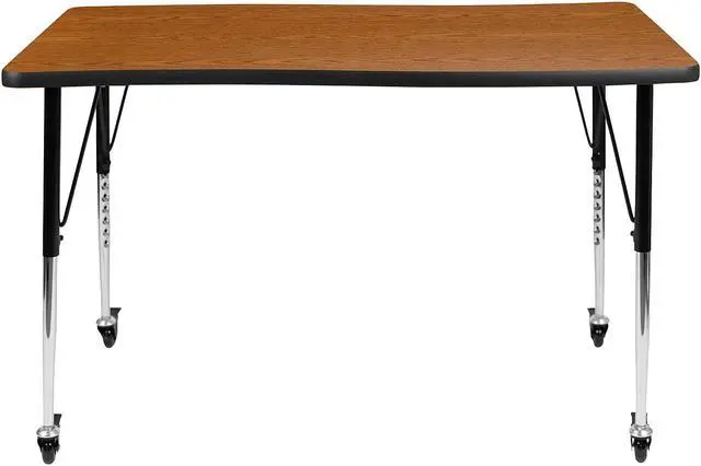 Alt view image 10 of 20 - Mobile 28"W x 47.5"L Rectangular Wave Flexible Collaborative Oak Laminate Activity Table-Standard Height Adjustable Legs