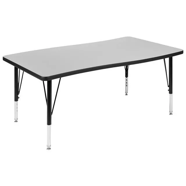 Alt view image 5 of 11 - 28"W x 47.5"L Rectangular Wave Flexible Collaborative Grey Thermal Laminate Activity Table - Height Adjustable Short Legs