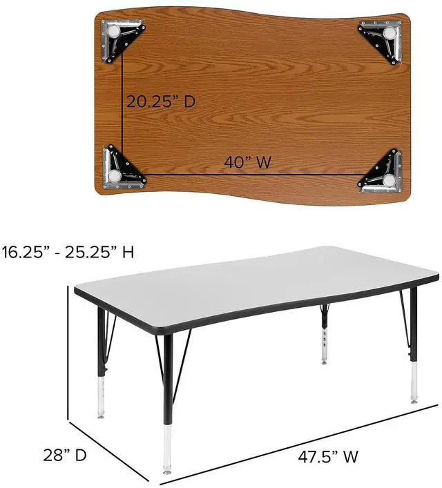 Alt view image 8 of 11 - 28"W x 47.5"L Rectangular Wave Flexible Collaborative Grey Thermal Laminate Activity Table - Height Adjustable Short Legs