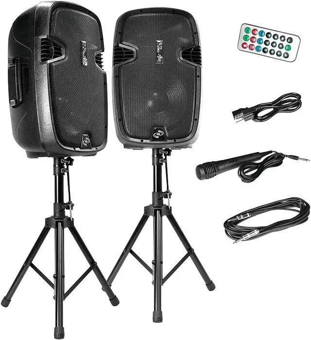Alt view image 15 of 20 - Pyle Active Passive Bluetooth PA Dual Loudspeaker Sound System Kit & Microphones