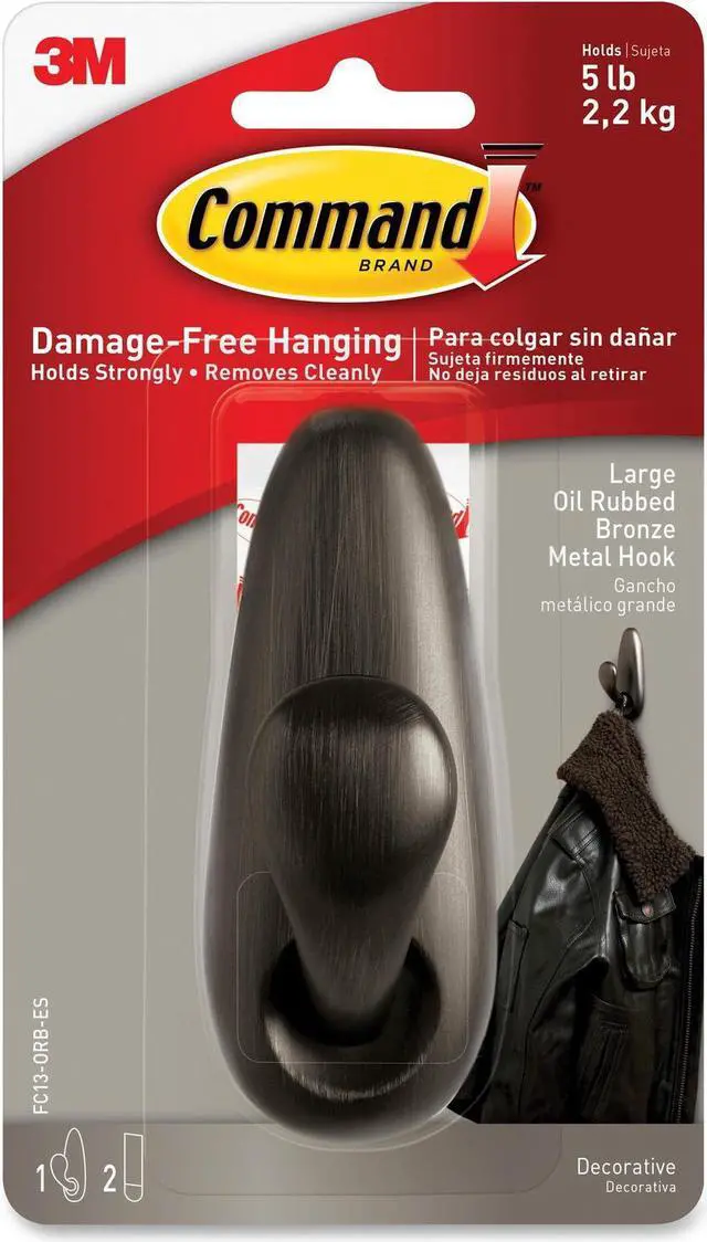 Alt view image 7 of 8 - 3M FC13-ORB Command Forever Classic Oil-Rubbed Bronze Large Metal Hook 1 hook, 2 strips