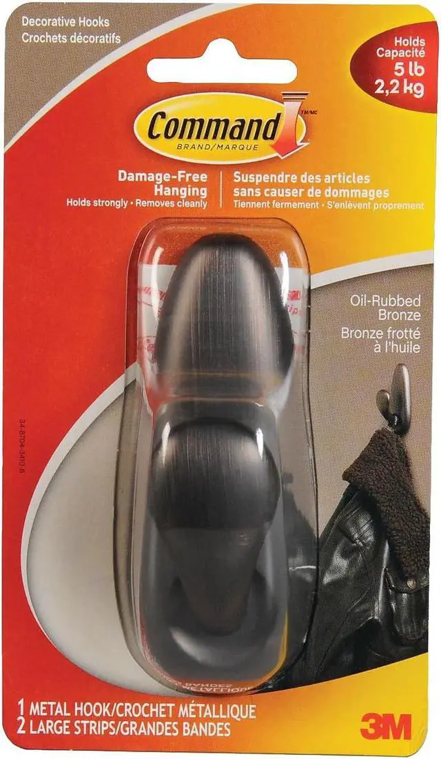 Alt view image 8 of 8 - 3M FC13-ORB Command Forever Classic Oil-Rubbed Bronze Large Metal Hook 1 hook, 2 strips