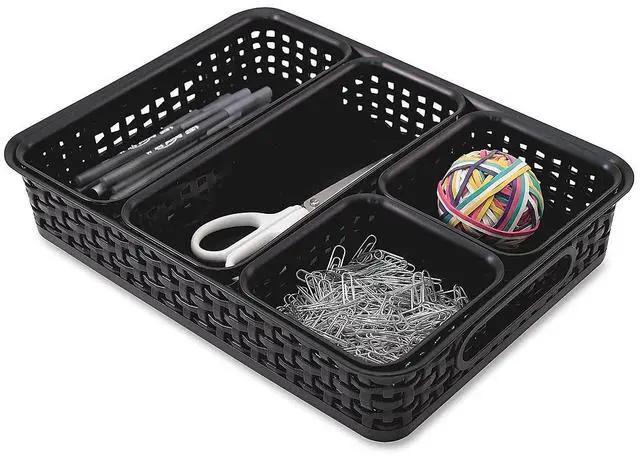 Alt view image 14 of 15 - Advantus Weave Bin Plastic 10-1/10"Wx13-2/5"Lx2-1/2"H 5/PK Black 37530
