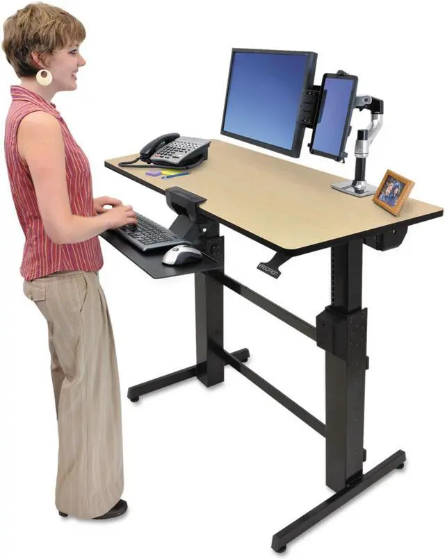 Alt view image 11 of 14 - Ergotron 24-271-928 WorkFit-D, Sit-Stand Adjustable-Height Desk - Birch Surface