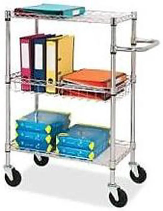 Alt view image 13 of 13 - Lorell 3-Tier Wire Rolling Cart 16"x26"x40" Chrome 84859