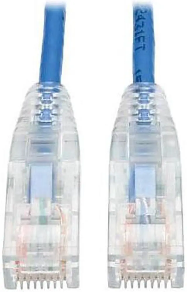 Alt view image 5 of 8 - Tripp Lite Cat6 Gigabit Snagless Molded Slim UTP Patch Cable with Right-Angle Connectors (RJ45 M/M), Blue, 1 ft. (N201-SR1-BL)