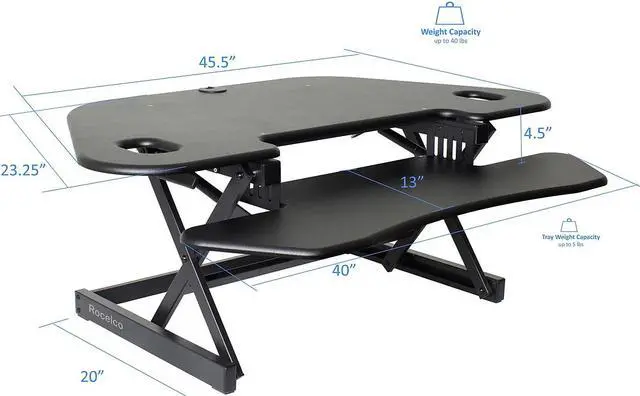 Alt view image 14 of 18 - Rocelco Corner Adjustable Desk Riser 46" Wide with Extended Vertical Range (Black)