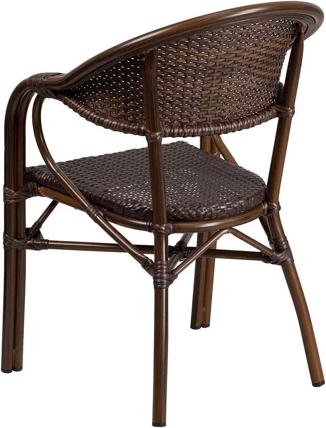 Alt view image 19 of 20 - Flash Furniture Milano Series Bamboo Patio Chair Dark Brown Rattan/Bamboo-Aluminum Frame 3 Pack (3SDAAD642003R1)