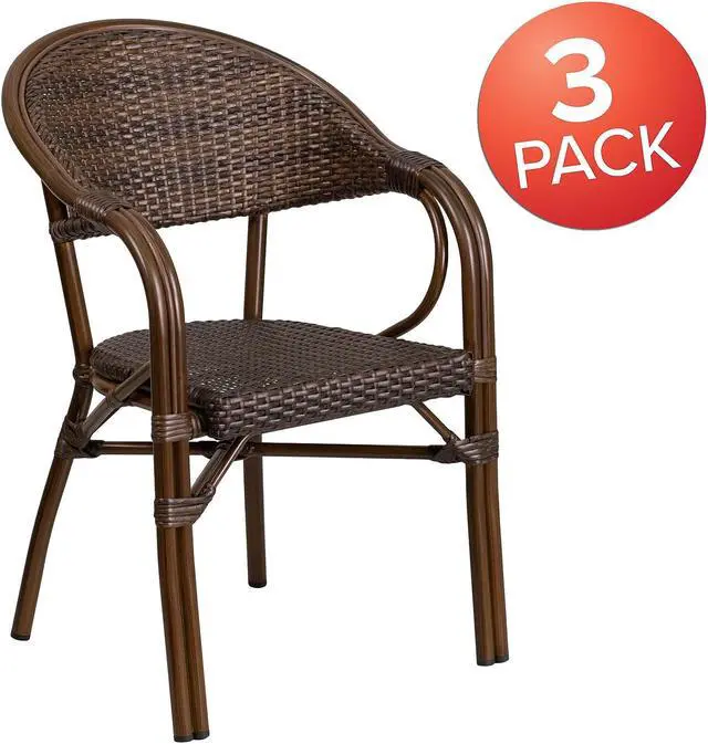 Alt view image 17 of 20 - Flash Furniture Milano Series Bamboo Patio Chair Dark Brown Rattan/Bamboo-Aluminum Frame 3 Pack (3SDAAD642003R1)