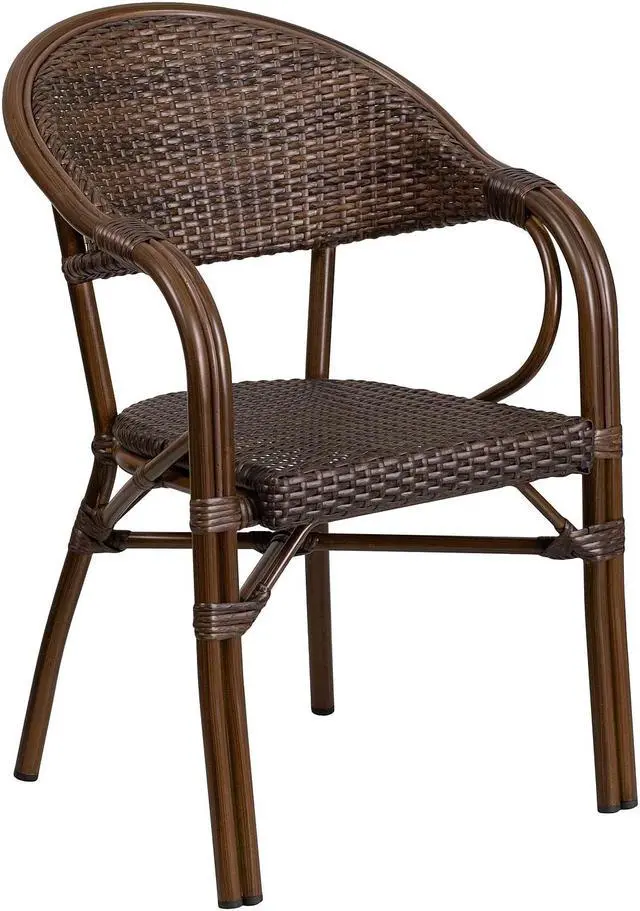 Alt view image 20 of 20 - Flash Furniture Milano Series Bamboo Patio Chair Dark Brown Rattan/Bamboo-Aluminum Frame 3 Pack (3SDAAD642003R1)