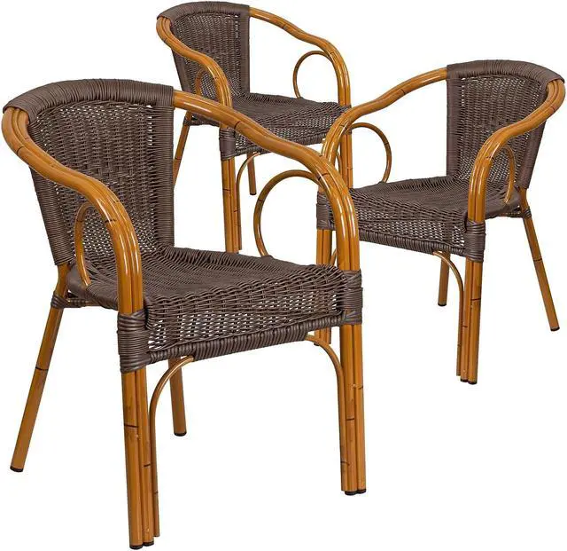 Alt view image 13 of 20 - Flash Furniture Cadiz Series Bamboo Patio Chair Dark Brown Rattan/Red Bamboo-Aluminum Frame 3 Pack (3SDAAD632009D2)