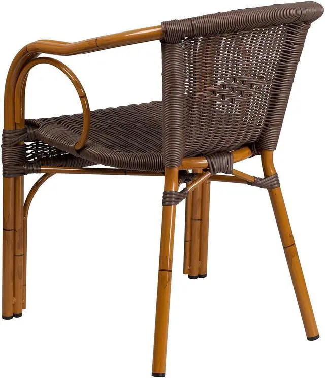 Alt view image 19 of 20 - Flash Furniture Cadiz Series Bamboo Patio Chair Dark Brown Rattan/Red Bamboo-Aluminum Frame 3 Pack (3SDAAD632009D2)