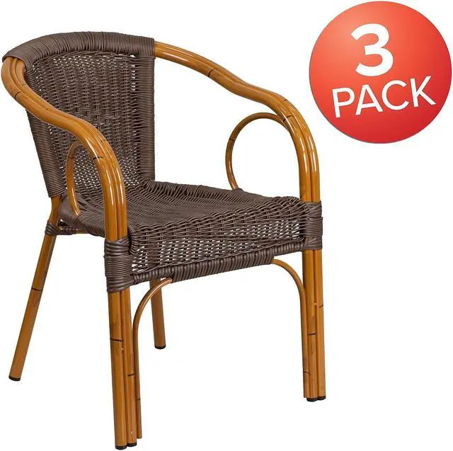 Alt view image 15 of 20 - Flash Furniture Cadiz Series Bamboo Patio Chair Dark Brown Rattan/Red Bamboo-Aluminum Frame 3 Pack (3SDAAD632009D2)