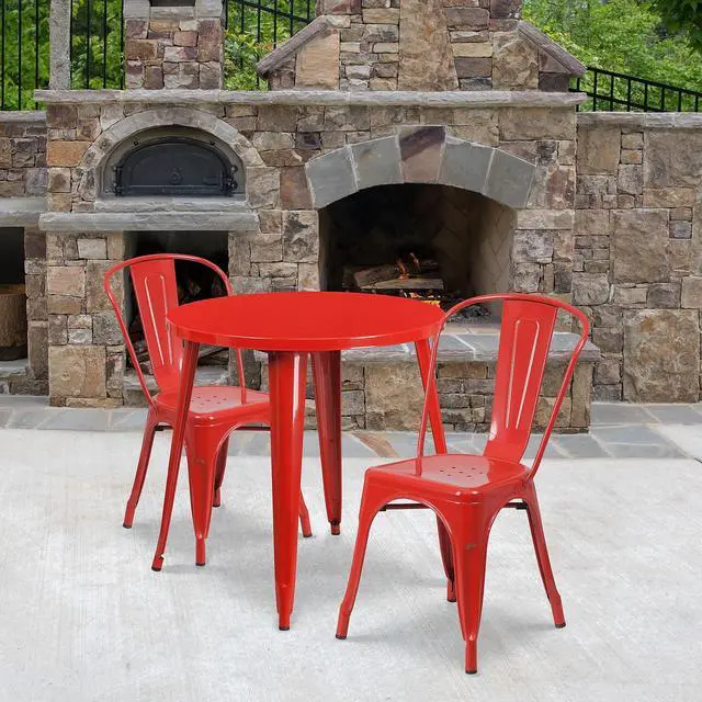 Alt view image 15 of 18 - Flash Furniture Baker Indoor-Outdoor 30" Round Table Set with 2 Cafe Chairs Red (CH519TH218CRED)