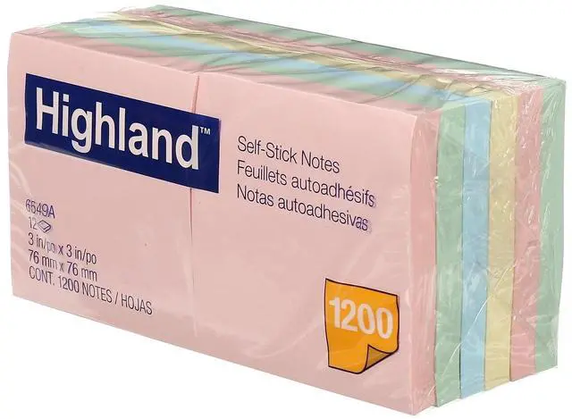 Alt view image 9 of 13 - Highland Self-Stick Notes 3 x 3 Assorted Pastel 100-Sheet 12/Pack 6549A