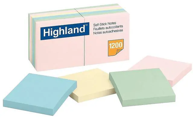 Alt view image 10 of 13 - Highland Self-Stick Notes 3 x 3 Assorted Pastel 100-Sheet 12/Pack 6549A