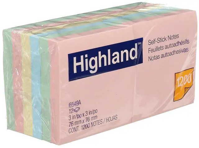 Alt view image 8 of 13 - Highland Self-Stick Notes 3 x 3 Assorted Pastel 100-Sheet 12/Pack 6549A