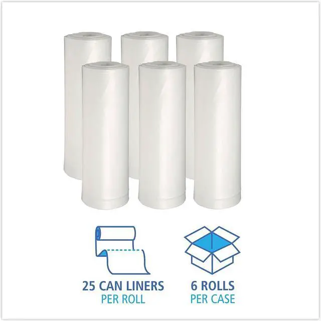 Alt view image 4 of 8 - Boardwalk Low-Density Waste Can Liners 33 gal 0.6 mil 33 x 39 White 6 Rolls of 25 Bags 512
