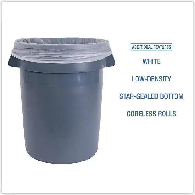 Alt view image 5 of 8 - Boardwalk Low-Density Waste Can Liners 33 gal 0.6 mil 33 x 39 White 6 Rolls of 25 Bags 512