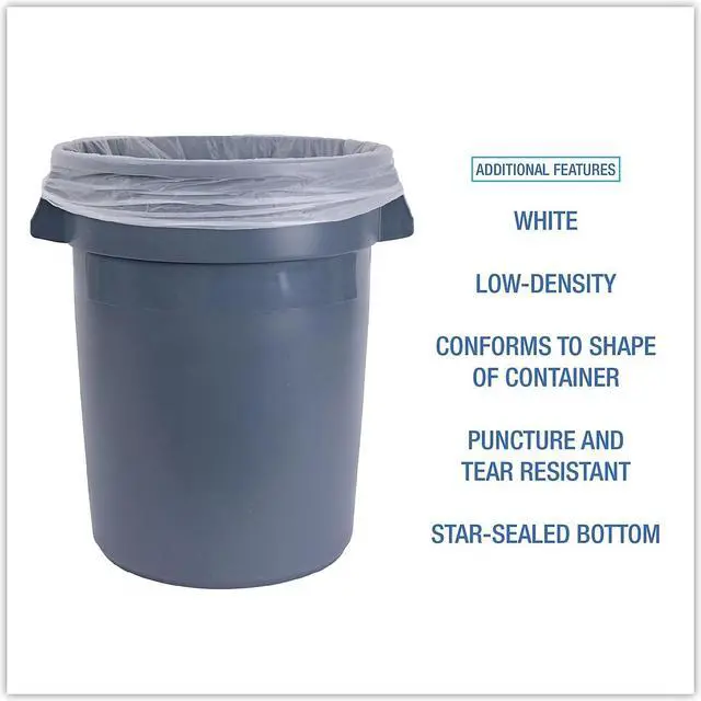 Alt view image 4 of 7 - Boardwalk Repro Low-Density Can Liners 30 gal 0.62 mil 30 x 36 White 10 Bags/Roll 20 Rolls/Carton 511