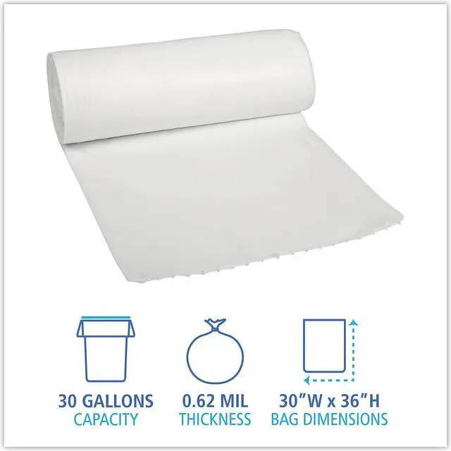 Alt view image 2 of 7 - Boardwalk Repro Low-Density Can Liners 30 gal 0.62 mil 30 x 36 White 10 Bags/Roll 20 Rolls/Carton 511