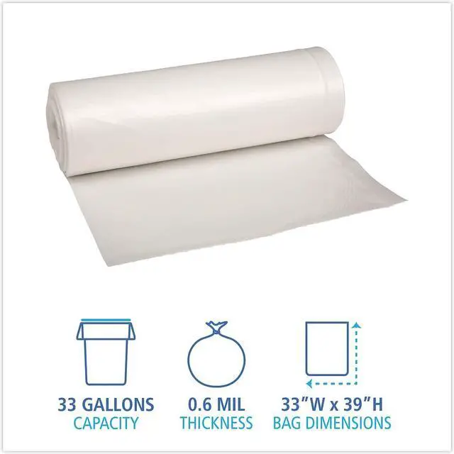 Alt view image 3 of 8 - Boardwalk Low-Density Waste Can Liners 33 gal 0.6 mil 33 x 39 White 6 Rolls of 25 Bags 512