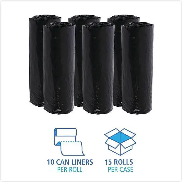 Alt view image 10 of 14 - Boardwalk Low-Density Waste Can Liners 16 gal 1 mil 24 x 32 Black 15 Bags/Roll 10 Rolls/Carton 510