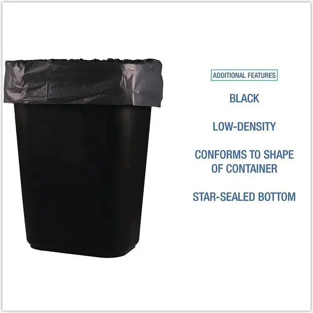 Alt view image 11 of 14 - Boardwalk Low-Density Waste Can Liners 16 gal 1 mil 24 x 32 Black 15 Bags/Roll 10 Rolls/Carton 510
