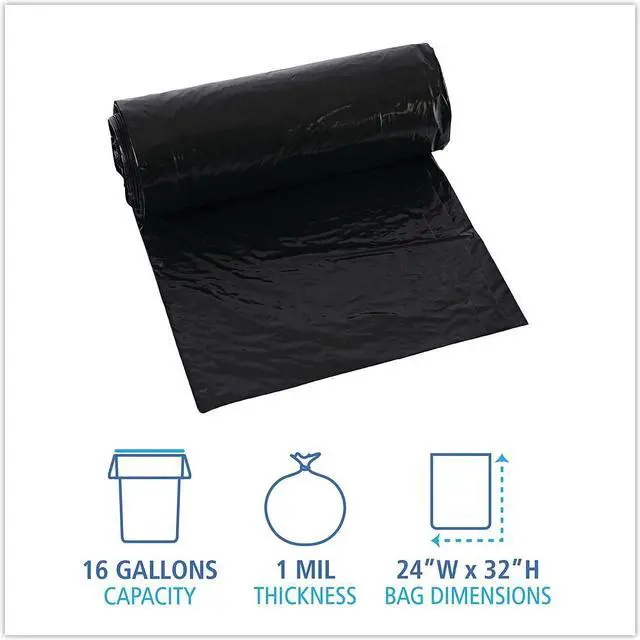 Alt view image 9 of 14 - Boardwalk Low-Density Waste Can Liners 16 gal 1 mil 24 x 32 Black 15 Bags/Roll 10 Rolls/Carton 510