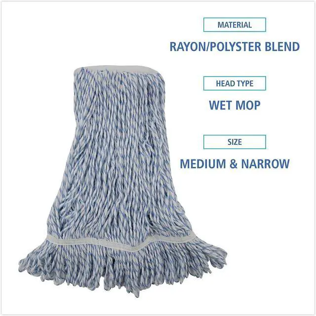 Alt view image 10 of 13 - Boardwalk - 542 - Mop Head, Floor Finish, Narrow, Rayon/Polyester, Medium, White/Blue, 12/Carton