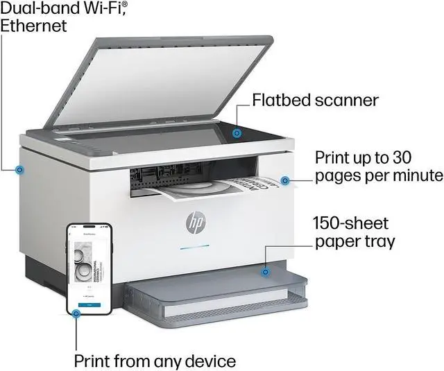 Alt view image 8 of 20 - HP LaserJet MFP M234dw Laser Printer, Black And White Mobile Print, Copy, Scan