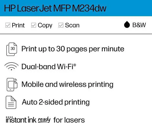 Alt view image 10 of 20 - HP LaserJet MFP M234dw Laser Printer, Black And White Mobile Print, Copy, Scan