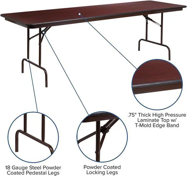 Alt view image 10 of 20 - 30'' x 96'' Rectangular High Pressure Mahogany Laminate Folding Banquet Table