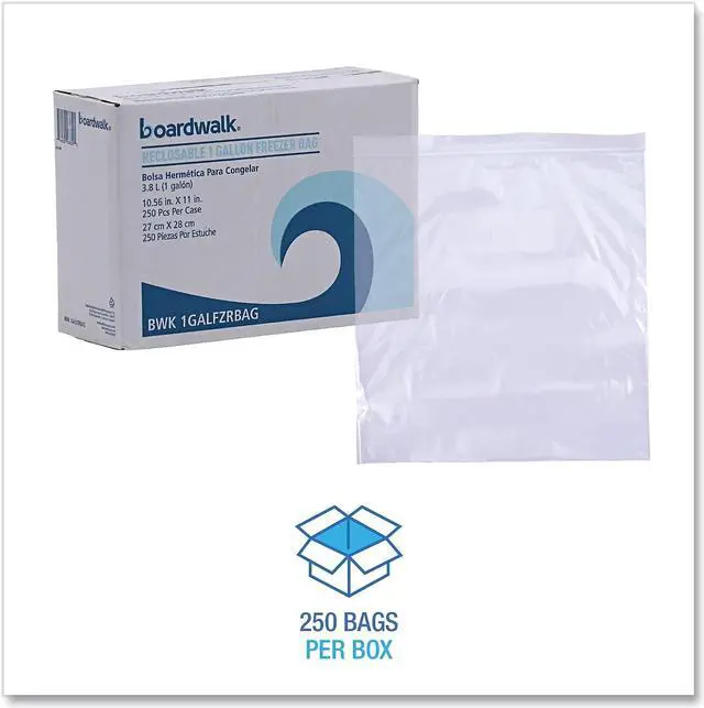 Alt view image 11 of 15 - Boardwalk Reclosable Freezer Storage Bags 1 Gal Clear LDPE 10.56 x 11 250/Box