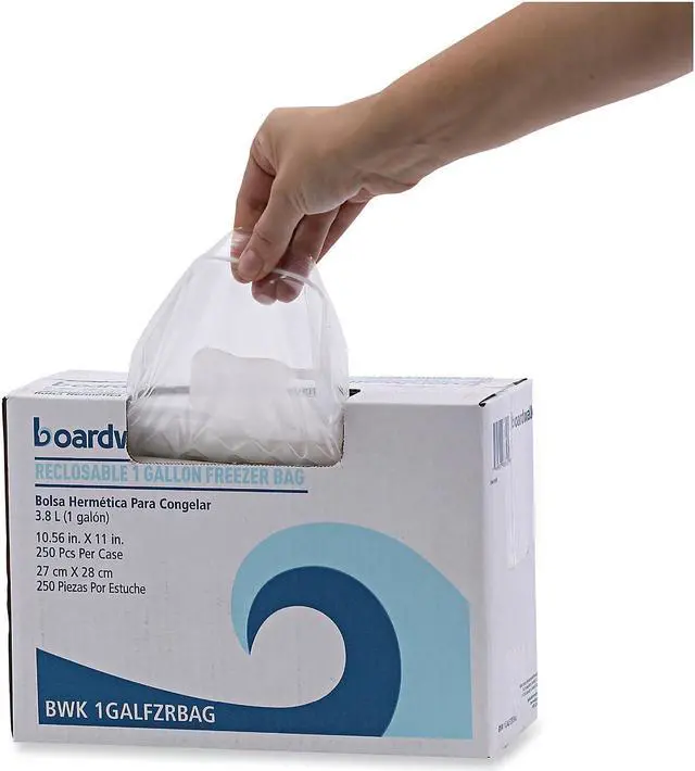 Alt view image 15 of 15 - Boardwalk Reclosable Freezer Storage Bags 1 Gal Clear LDPE 10.56 x 11 250/Box
