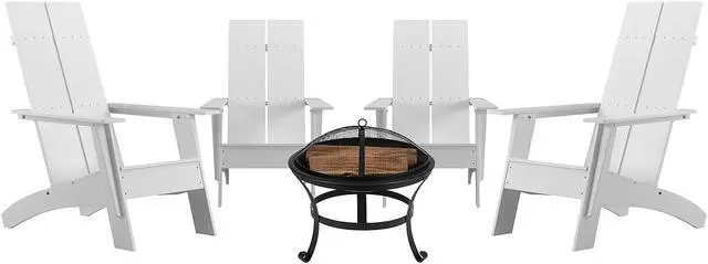 Alt view image 6 of 19 - Set of 2 Black Finn Modern Commercial Grade All-Weather 2-Slat Poly Resin Rocking Adirondack Chairs with Matching Side Table