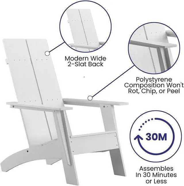 Alt view image 9 of 19 - Set of 2 Black Finn Modern Commercial Grade All-Weather 2-Slat Poly Resin Rocking Adirondack Chairs with Matching Side Table