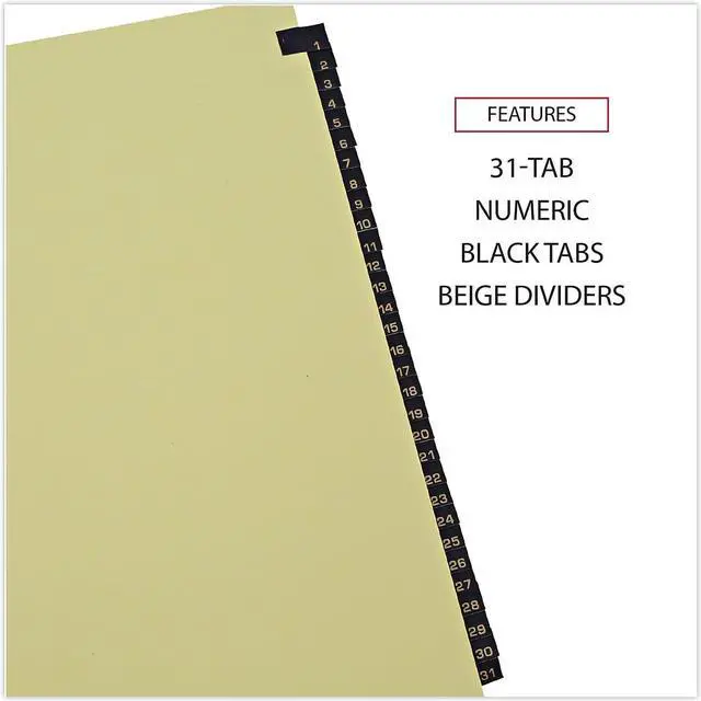 Alt view image 7 of 10 - UNIVERSAL Leather-Look Mylar Tab Dividers 31 Numbered Tabs Letter Black/Gold Set
