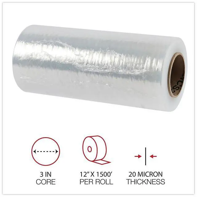 Alt view image 4 of 8 - UNIVERSAL Handwrap Stretch Film 12" x 1500 ft Roll 20mic (80-Gauge) 4/Carton 121580