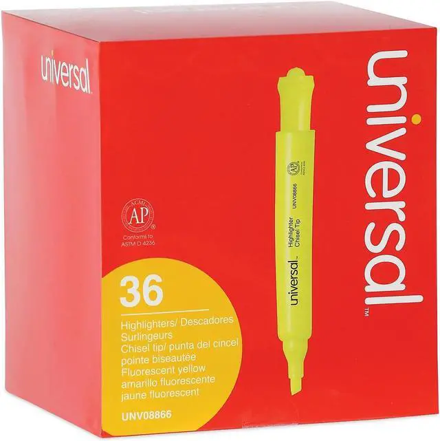 Alt view image 14 of 19 - Universal Desk Highlighter Chisel Tip Fluorescent Yellow 36/Pack 08866