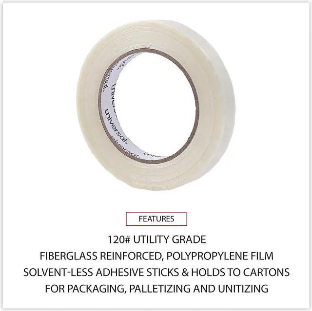 Alt view image 6 of 9 - UNIVERSAL 110# Utility Grade Filament Tape 18mm x 54.8m 3" Core Clear 30018